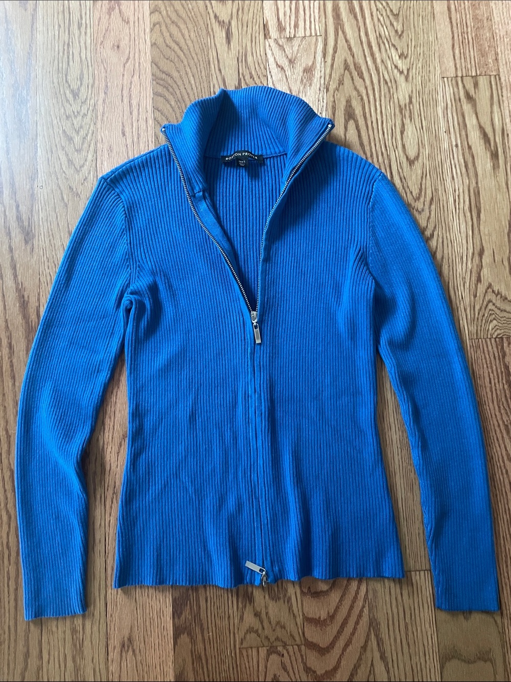 Boston Proper Bright Blue Ribbed Zip Cardigan